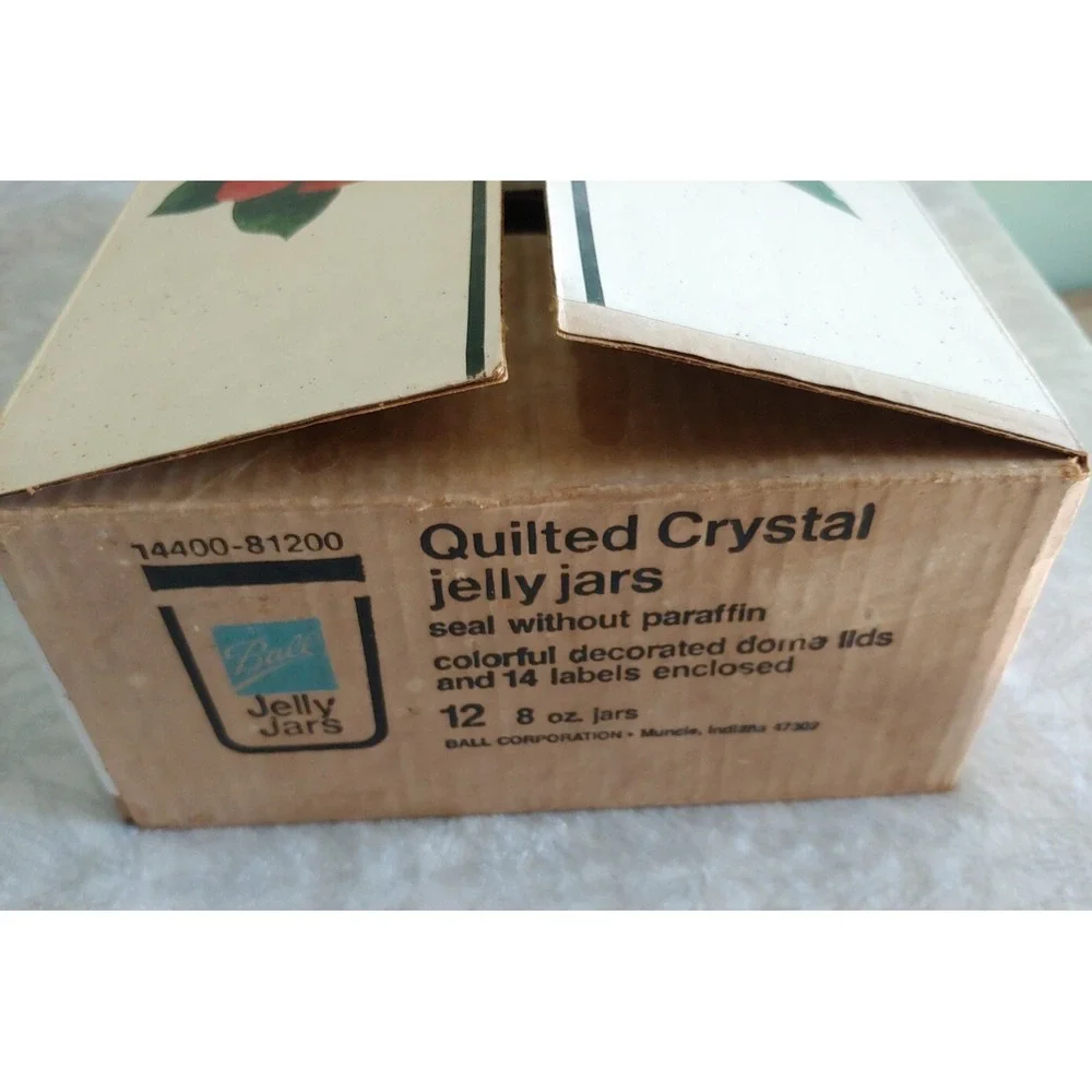 11 Vintage Ball Quilted Crystal Canning Jelly Jars 8 oz. Glass Unused Fruit Lid